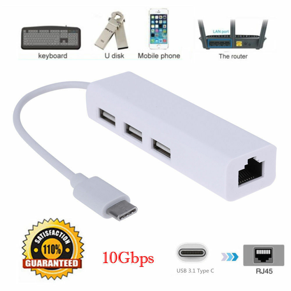 3.1 Type-c USB C to RJ45 Network Card  USB 2.0 HUB 3 Port  Adapter For Work  Macbook Win PC - Image 2
