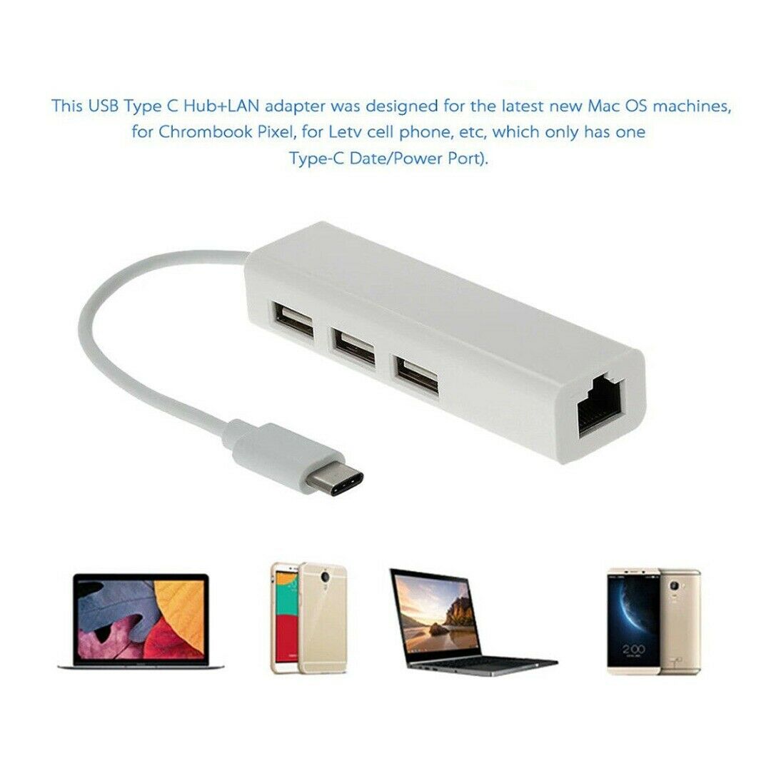3.1 Type-c USB C to RJ45 Network Card  USB 2.0 HUB 3 Port  Adapter For Work  Macbook Win PC