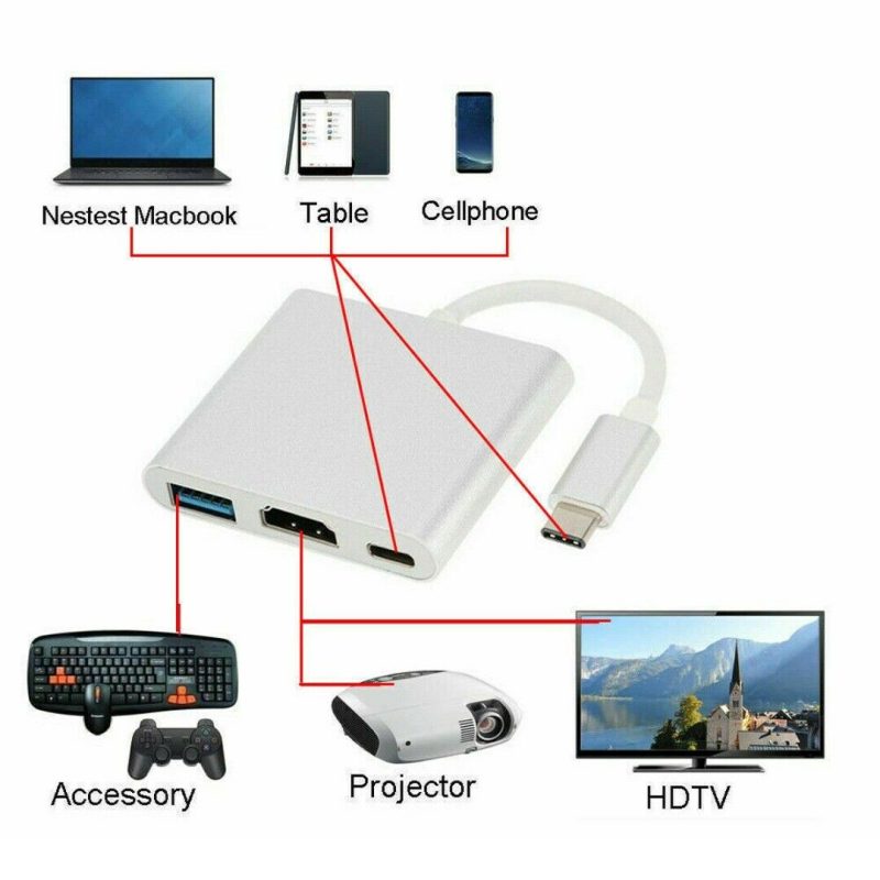 Type C to USB-C otg 4K Or 2K HDMI Port USB 3.0 Port 3 in 1 Hub Adapter ...
