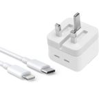 UK Style 3 PIN Wall  IPHONE  Charger 35W With Fast Charging Or With USB-C TO C CABLE Work For iPhone 12 13 14 15 Pro Max, Pad Pro/Air, Galaxy etc