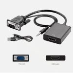 VGA Male With Stereo Cable 3.5mm T0 Hdmi Female  Output  1080P HDTV  With Micro USB Adapter   Converter  Cable Cord
