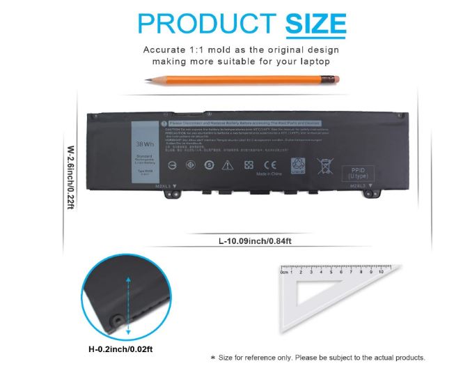 F62G0 Dell Inspiron 13 7000 7373 7386 7370 7380 5370 Series Laptop 3 Cell 38Wh Battery P/N : RPJC3 39DY5 039DY5 0RPJC3 - Image 4