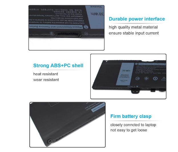 F62G0 Dell Inspiron 13 7000 7373 7386 7370 7380 5370 Series Laptop 3 Cell 38Wh Battery P/N : RPJC3 39DY5 039DY5 0RPJC3 - Image 3