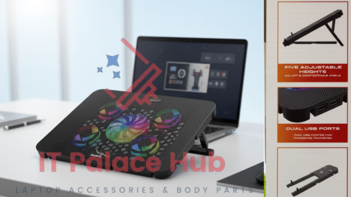 New Laptop Cooling Pad 5 Fans high speed With RGB LED lighting Portable and lightweight Style 2 USB Power Button Adjustable Angle With Plug Or Play - Image 4