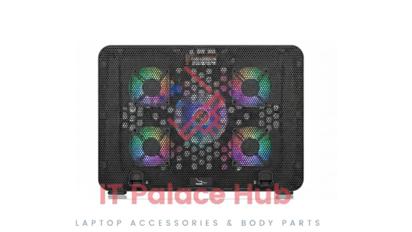 New Laptop Cooling Pad 5 Fans high speed With RGB LED lighting Portable and lightweight Style 2 USB Power Button Adjustable Angle With Plug Or Play - Image 3