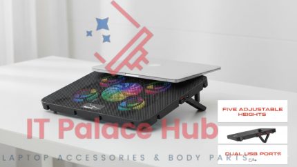 New Laptop Cooling Pad  5 Fans high speed With	RGB LED lighting   Portable and lightweight Style 2 USB Power  Button  Adjustable Angle  With Plug Or Play