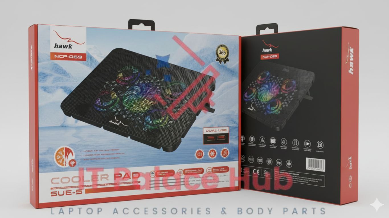 New Laptop Cooling Pad 5 Fans high speed With RGB LED lighting Portable and lightweight Style 2 USB Power Button Adjustable Angle With Plug Or Play - Image 2