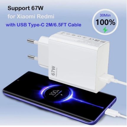 MI QC  67W Fast Mobile WALL CHARGER With EU plug With Charging Cable Compatible For   Xiaomi Mix Fold 3  Xiaomi 13T  Xiaomi 13  Poco X5 Pro  Redmi Note 11T Pro  Redmi Note 12 Pro
