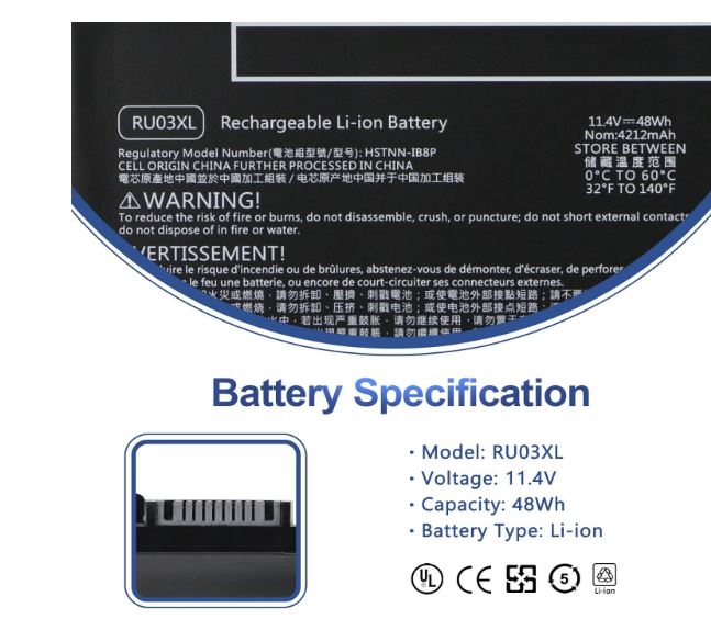 RU03XL Laptop Battery HP Probook X360 440 G1 Series P/N : HSTNN-LB8K HSTNN-UB7P L12717-171 L12717-1C1 L12717-421 L12717-541 - Image 3