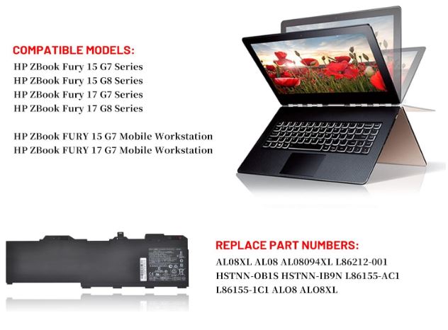 AL08XL Laptop Battery HP ZBook Fury 17 G7 ZBook Fury 17 G8 Series P/N : HSTNN-IB9N HSTNN-OB1S L86155-1C1 L86155-AC1 - Image 3
