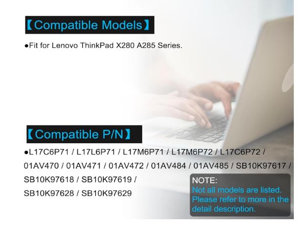L17C6P71 01AV470 Laptop Battery Lenovo ThinkPad X280 A285 Series P/N : L17L6P71 L17M6P71 L17M6P72 L17C6P72 01AV471 01AV472 - Image 3