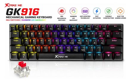 Plug & Play  Without Numpad Rainbow LED Lighting   Connectivity USB Wired  Layout  Mechanical For Gaming  Keyboard Xtrike Me GK 916    Compatible  Windows Desktop PCs Gaming PCs Laptops