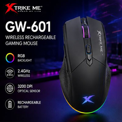 Ergonomic Design &  Comfortable RGB  7-Color Breathing Effect Gaming Mouse  Plug & Play  With 6  Responsive Buttons Connectivity  2.4GHz Wireless   Adjustable DPI Optical Sensor  Xtrike Me Gw-601   Compatibility  Windows macOS Android