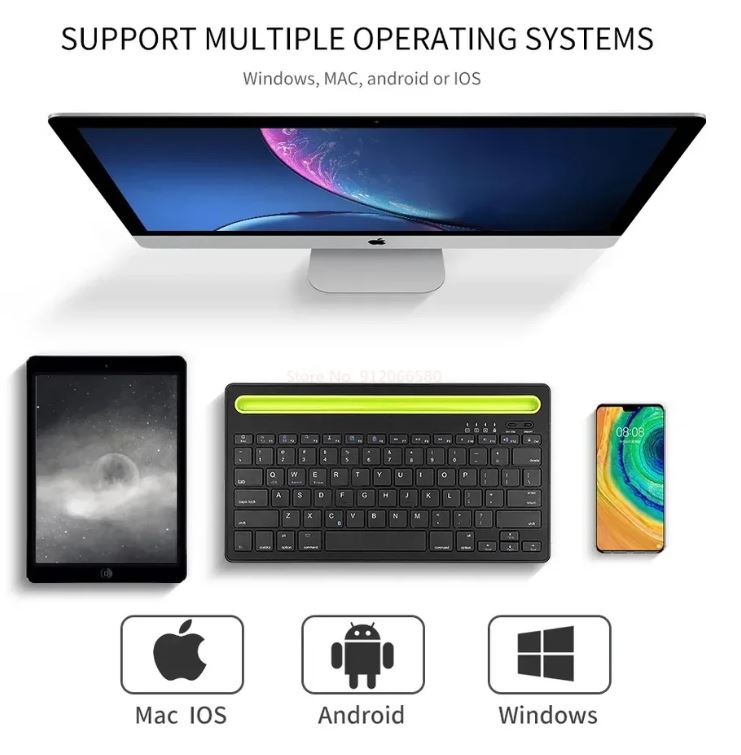 Comfortable and Silent Design Dual Channel Connectivity Wireless Bluetooth Keyboard With Tablet & Phone Holder Slot Multi-Device Windows, macOS, Android, IOS - Image 4