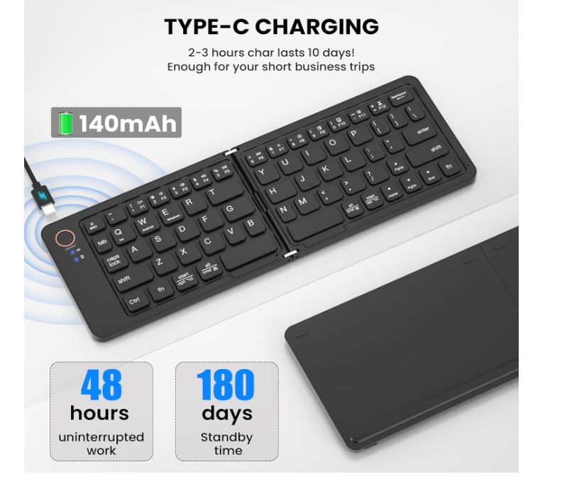 Portable Foldable & Rechargeable Wireless Bluetooth 5.1 Mini Size 11 Inch B023 Keyboard Compatible For Windows Android iOS macOS devices - Image 5