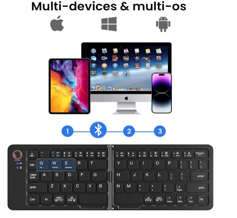 Portable Foldable & Rechargeable Wireless Bluetooth 5.1 Mini Size 11 Inch B023 Keyboard Compatible For Windows Android iOS macOS devices - Image 3