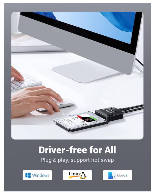 USB 3.0 To SATA Cable Adapter HDD SSD 2.5 & 3.5 Inch Tool-Free, Support Plug & Play with 12V Power Supply Interface - Image 2