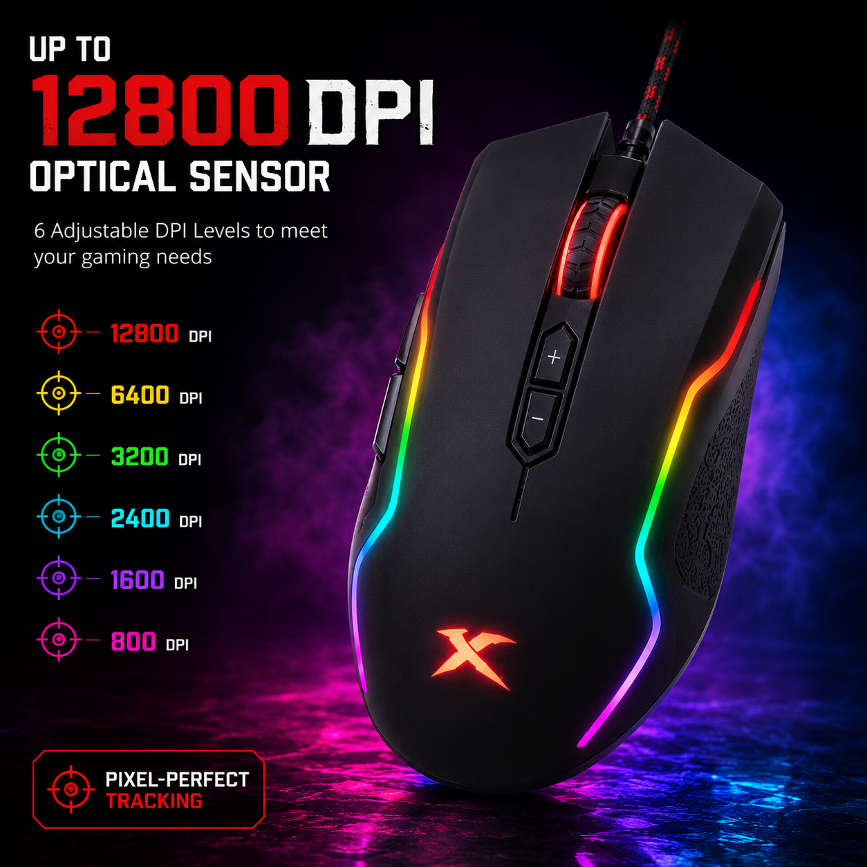 Ergonomic Right-Handed 13 Color RGB Dynamic Mouse Plug & Play With 8 Programmable Buttons Connectivity Wired USB Adjustable DPI Optical Sensor Xtrike Me Gm 520 Compatibility Windows Gaming Desktop Laptops - Image 3