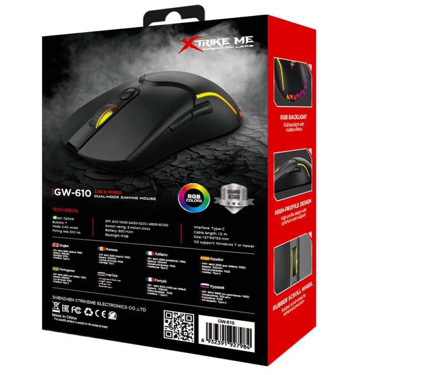 Customizable 13 RGB Effects Mouse Plug & Play With 7 Programmable Buttons Connectivity Wired USB & 2.4GHz Wireless Adjustable DPI 8000 Optical Sensor Xtrike Me Gw-610 Compatibility Windows Gaming Desktop Laptops - Image 3