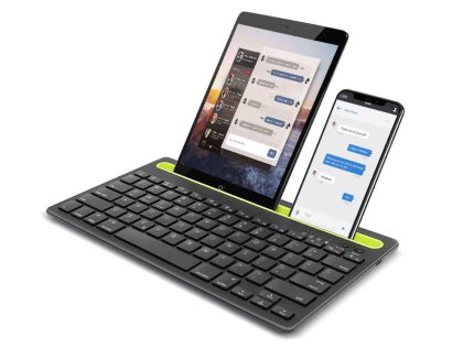 Comfortable and Silent  Design  Dual Channel Connectivity Wireless Bluetooth  Keyboard  With Tablet &  Phone Holder Slot Multi-Device  Windows, macOS, Android, IOS