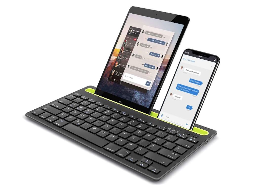 Comfortable and Silent Design Dual Channel Connectivity Wireless Bluetooth Keyboard With Tablet & Phone Holder Slot Multi-Device Windows, macOS, Android, IOS