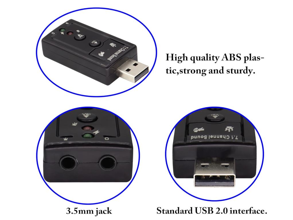 External Male USB 2.0 Sound Card 7.1 Virtual Channel Audio & Microphone Sound Adapter 3.5mm Female Ports With Internal Amplifier Or Volume Control Function For Devices Desktop PCs Laptops Mini PCs Windows Computers MacBooks & iMacs - Image 3