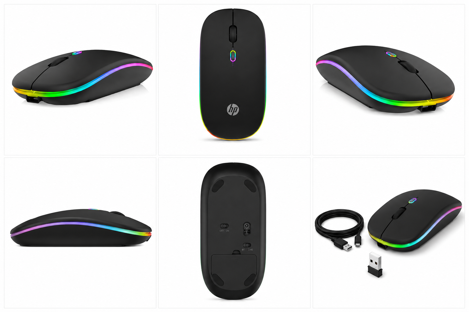 Slim & Ergonomic Design With RGB Light Connectivity Wireless 2.4GHz Bluetooth USB Rechargeable Mouse HP Model W10 Compatibility Laptops Desktops Tablets - Image 6