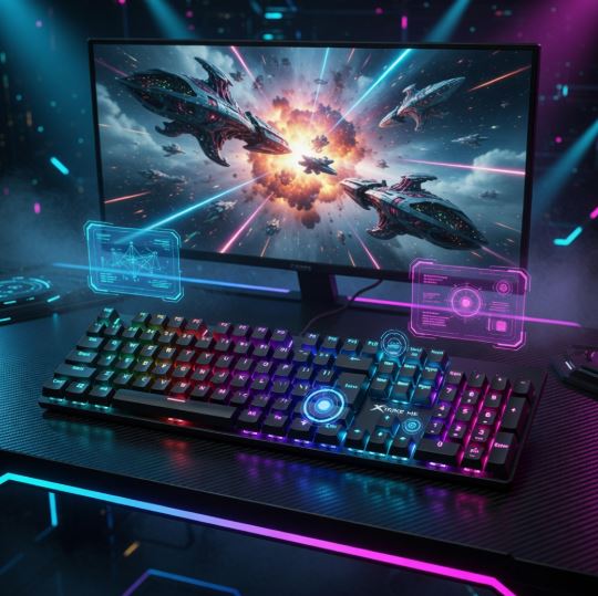 Compact Design Vivid Rainbow Backlight Mechanical 104 Keyboard Keys Anti-Ghosting Xtrike Me Gk-803 En Connectivity USB Wired - Image 4