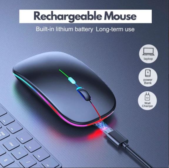 Slim & Ergonomic Design With RGB Light Connectivity Wireless 2.4GHz Bluetooth USB Rechargeable Mouse HP Model W10 Compatibility Laptops Desktops Tablets - Image 2