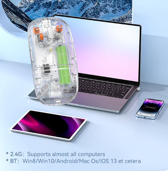 Transparent Design Self Charging Photoelectric Connectivity Wireless 2.4GHz USB Dual-mode Rechargeable Mouse Compatibility Laptops Desktops Tablets - Image 2
