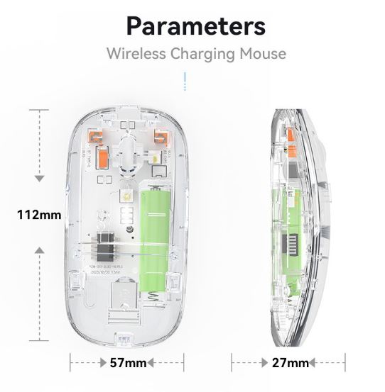 Transparent Design Self Charging Photoelectric Connectivity Wireless 2.4GHz USB Dual-mode Rechargeable Mouse Compatibility Laptops Desktops Tablets