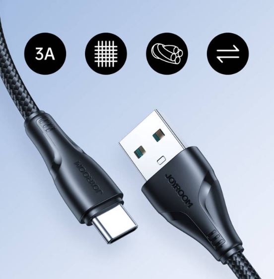 Durable Nylon Braided Surpass Series Joyroom S-uc027a11 USB A Male to Type C Male 3A Fast Charging & Data Transfer Cable - Image 3
