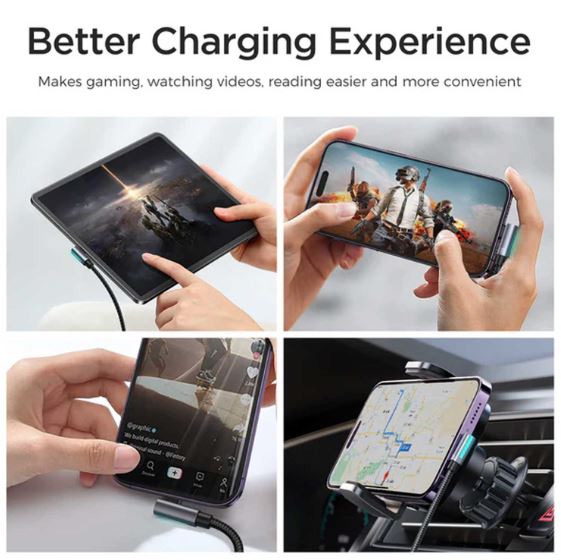 Durable Design 90° Right-Angle SmoothGame Series Joyroom S-ac027a17 USB A Male to Type C Male Fast Charging & Data Transfer Cable - Image 3