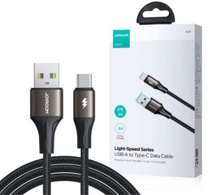 Durable Nylon Braided  Light-Speed Series   Joyroom S-a25   USB A Male to Type C  Male  3A Fast Charging & Data  Transfer  Cable
