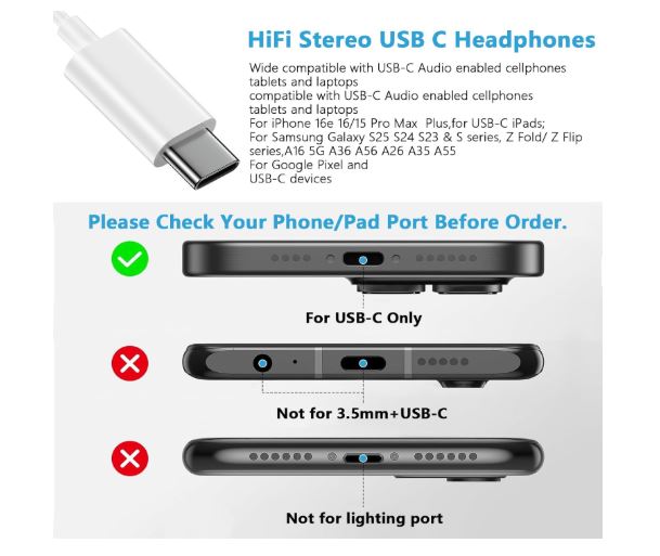Easy Plug & Play Built-in Microphone Iphone 17 Pro And Max USB Type - C Wired Connection Handsfree - Image 4