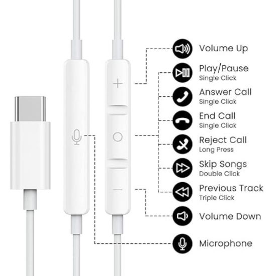 Easy Plug & Play Built-in Microphone Iphone 17 Pro And Max USB Type - C Wired Connection Handsfree - Image 2