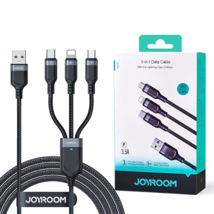 Durable Design Multi-Use   Joyroom  S-1T3018A18 3-in-1   USB A Male to Type C + Micro USB + iPhone  Lightning Male Fast Charging & Data  Transfer  Cable