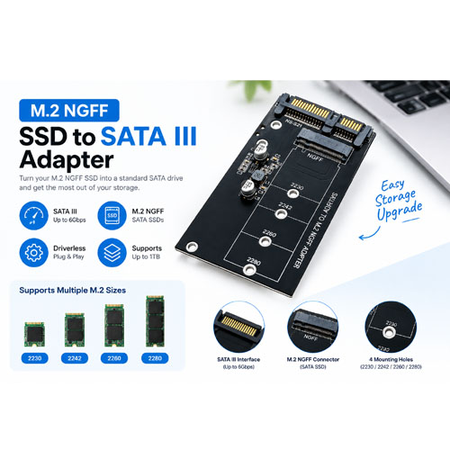 Compact & Portable Easy Installation M2 SATA 2.5 Inch SSD to NGFF SATA3 Cord Adapter For Internal Use For Laptop PC Desktop