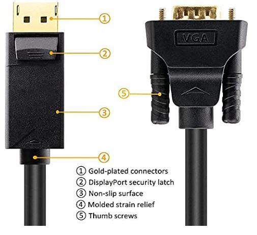 Gold Plated Display Port Male To VGA Male 1080p Adapter Cord Cable Compatible For Laptop, Monitor, TV, Projector - Image 5