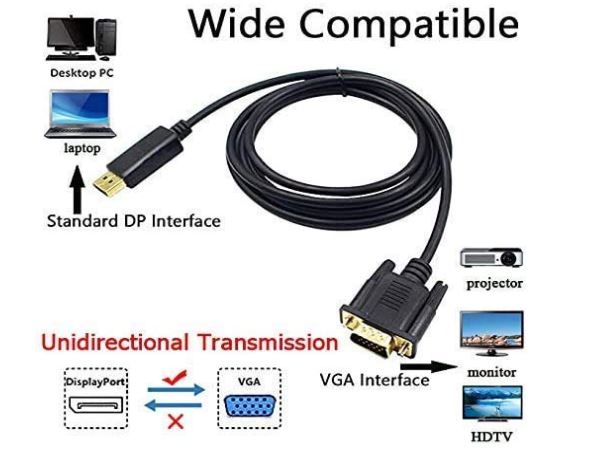 Gold Plated Display Port Male To VGA Male 1080p Adapter Cord Cable Compatible For Laptop, Monitor, TV, Projector - Image 4