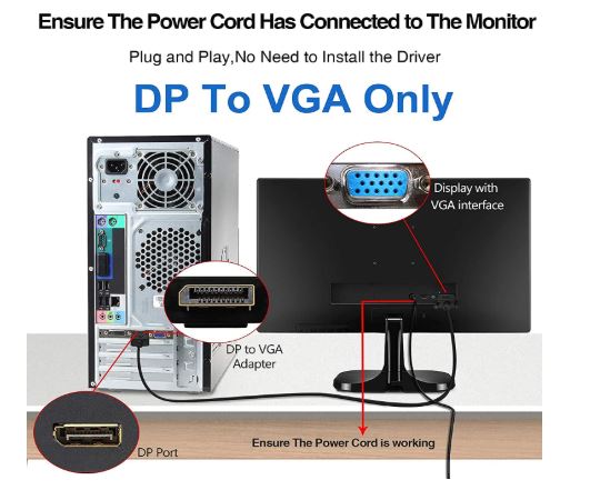 Gold Plated Display Port Male To VGA Male 1080p Adapter Cord Cable Compatible For Laptop, Monitor, TV, Projector - Image 3