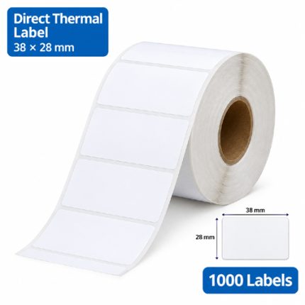 Direct Thermal Label Roll 38×28 mm – 1000 Labels for Barcode, Pricing & Inventory